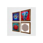 Pinecone Fil, Yaşam Çiçeği, Hayat Ağacı, Nar Taş Duvar Tablosu - Ahşap Çerçeveli Taş Tablo - 25x25 cm - 4 Parça Set - Dekoratif Duvar Sanatı - Modern Ev ve Ofis Duvar Dekoru W4-863