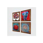 Pinecone Fil, Yaşam Çiçeği, Nar Ağacı, Nar Taş Duvar Tablosu - Ahşap Çerçeveli Taş Tablo - 25x25 cm - 4 Parça Set - Dekoratif Duvar Sanatı - Modern Ev ve Ofis Duvar Dekoru W4-884