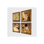 Pinecone Gustav Klimt Altın Gözyaşları, Anne Çocuk, Öpücük, Hayat Ağacı Taş Duvar Tablosu - Ahşap Çerçeveli Taş Tablo - 25x25 cm - 4 Parça Set - Dekoratif Duvar Sanatı - Modern Ev Duvar Dekoru W4-05