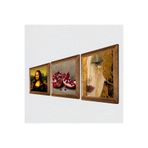 Pinecone Gustav Klimt Altın Gözyaşları, Da Vinci Mona Lisa, Nar Taş Duvar Tablosu - Ahşap Çerçeveli Taş Tablo - 25x25 cm - 3 Parça Set - Dekoratif Duvar Sanatı - Modern Ev Duvar Dekoru W3-1408