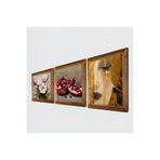 Pinecone Gustav Klimt Altın Gözyaşları, Kelebekli Çiçek, Nar Taş Duvar Tablosu - Ahşap Çerçeveli Taş Tablo - 25x25 cm - 3 Parça Set - Dekoratif Duvar Sanatı - Modern Ev ve Ofis Duvar Dekoru W3-1213