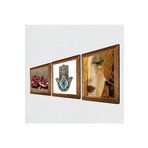 Pinecone Gustav Klimt Altın Gözyaşları, Nar, Fatma Ana Eli (Hamsa) Taş Duvar Tablosu - Ahşap Çerçeveli Taş Tablo - 25x25 cm - 3 Parça Set - Dekoratif Duvar Sanatı - Modern Ev Duvar Dekoru W3-714