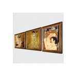 Pinecone Gustav Klimt Bauer Portre, Altın Gözyaşları, Anne Çocuk Taş Duvar Tablosu - Ahşap Çerçeveli Taş Tablo - 25x25 cm - 3 Parça Set - Dekoratif Duvar Sanatı - Modern Ev ve Ofis Duvar Dekoru W3-89