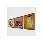 Pinecone Gustav Klimt Bauer'in Portresi, Kelebekli Çiçek, Nar Taş Duvar Tablosu - Ahşap Çerçeveli Taş Tablo - 25x25 cm - 3 Parça Set - Dekoratif Duvar Sanatı - Modern Ev ve Ofis Duvar Dekoru W3-1112