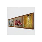 Pinecone Gustav Klimt Bauer'in Portresi, Kelebekli Çiçek, Nar Taş Duvar Tablosu - Ahşap Çerçeveli Taş Tablo - 25x25 cm - 3 Parça Set - Dekoratif Duvar Sanatı - Modern Ev ve Ofis Duvar Dekoru W3-1189