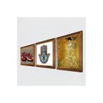 Pinecone Gustav Klimt Bauer'in Portresi, Nar, Fatma Ana Eli Taş Duvar Tablosu - Ahşap Çerçeveli Taş Tablo - 25x25 cm - 3 Parça Set - Dekoratif Duvar Sanatı - Modern Ev ve Ofis Duvar Dekoru W3-769