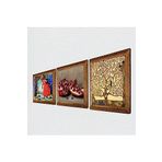 Pinecone Gustav Klimt Hayat Ağacı, Kaplumbağa Terbiyecisi, Nar Taş Duvar Tablosu - Ahşap Çerçeveli Taş Tablo - 25x25 cm - 3 Parça Set - Dekoratif Duvar Sanatı - Modern Ev ve Ofis Duvar Dekoru W3-1523
