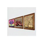Pinecone Gustav Klimt Hayat Ağacı, Karla Gerard Hayat Ağacı, Nar Taş Duvar Tablosu - Ahşap Çerçeveli Taş Tablo - 25x25 cm - 3 Parça Set - Dekoratif Duvar Sanatı - Modern Ev Duvar Dekoru W3-1042