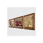 Pinecone Gustav Klimt Hayat Ağacı, Kelebekli Çiçek, Nar Taş Duvar Tablosu - Ahşap Çerçeveli Taş Tablo - 25x25 cm - 3 Parça Set - Dekoratif Duvar Sanatı - Modern Ev ve Ofis Duvar Dekoru W3-1082
