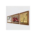Pinecone Gustav Klimt Hayat Ağacı, Leonardo da Vinci At Heykeli, Nar Taş Duvar Tablosu - Ahşap Çerçeveli Taş Tablo - 25x25 cm - 3 Parça Set - Dekoratif Duvar Sanatı - Modern Ev Duvar Dekoru W3-1287