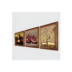 Pinecone Gustav Klimt Hayat Ağacı, Leonardo da Vinci Mona Lisa, Nar Taş Duvar Tablosu - Ahşap Çerçeveli Taş Tablo - 25x25 cm - 3 Parça Set - Dekoratif Duvar Sanatı - Modern Ev Duvar Dekoru W3-1405