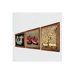 Pinecone Gustav Klimt Hayat Ağacı, Şahmeran, Nar Taş Duvar Tablosu - Ahşap Çerçeveli Taş Tablo - 25x25 cm - 3 Parça Set - Dekoratif Duvar Sanatı - Modern Ev ve Ofis Duvar Dekoru W3-964