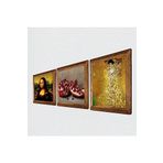 Pinecone Gustav Klimt, Leonardo da Vinci Mona Lisa, Nar Taş Duvar Tablosu - Ahşap Çerçeveli Taş Tablo - 25x25 cm - 3 Parça Set - Dekoratif Duvar Sanatı - Modern Ev ve Ofis Duvar Dekoru W3-1446