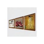 Pinecone Gustav Klimt, Leonardo da Vinci, Nar Taş Duvar Tablosu - Ahşap Çerçeveli Taş Tablo - 25x25 cm - 3 Parça Set - Dekoratif Duvar Sanatı - Modern Ev ve Ofis Duvar Dekoru W3-1338