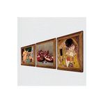 Pinecone Gustav Klimt Öpücük, İki Müzisyen Kız Tablosu, Nar Taş Duvar Tablosu - Ahşap Çerçeveli Taş Tablo - 25x25 cm - 3 Parça Set - Dekoratif Duvar Sanatı - Modern Ev ve Ofis Duvar Dekoru W3-1464
