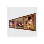 Pinecone Gustav Klimt Öpücük, Kaplumbağa Terbiyecisi, Nar Taş Duvar Tablosu - Ahşap Çerçeveli Taş Tablo - 25x25 cm - 3 Parça Set - Dekoratif Duvar Sanatı - Modern Ev ve Ofis Duvar Dekoru W3-1524