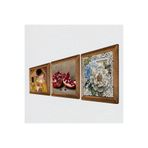 Pinecone Gustav Klimt Öpücük, Kelebekli Çiçek, Nar Taş Duvar Tablosu - Ahşap Çerçeveli Taş Tablo - 25x25 cm - 3 Parça Set - Dekoratif Duvar Sanatı - Modern Ev ve Ofis Duvar Dekoru W3-1132