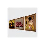 Pinecone Gustav Klimt Öpücük, Leonardo da Vinci Mona Lisa, Nar Taş Duvar Tablosu - Ahşap Çerçeveli Taş Tablo - 25x25 cm - 3 Parça Set - Dekoratif Duvar Sanatı - Modern Ev ve Ofis Duvar Dekoru W3-1406