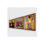 Pinecone Gustav Klimt Yelpazeli Kadın, Da Vinci Mona Lisa, Nar Taş Duvar Tablosu - Ahşap Çerçeveli Taş Tablo - 25x25 cm - 3 Parça Set - Dekoratif Duvar Sanatı - Modern Ev ve Ofis Duvar Dekoru W3-1447