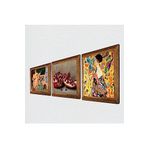 Pinecone Gustav Klimt Yelpazeli Kadın, İki Müzisyen Kız, Nar Taş Duvar Tablosu - Ahşap Çerçeveli Taş Tablo - 25x25 cm - 3 Parça Set - Dekoratif Duvar Sanatı - Modern Ev ve Ofis Duvar Dekoru W3-1508