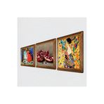 Pinecone Gustav Klimt Yelpazeli Kadın, Kaplumbağa Terbiyecisi, Nar Taş Duvar Tablosu - Ahşap Çerçeveli Taş Tablo - 25x25 cm - 3 Parça Set - Dekoratif Duvar Sanatı - Modern Ev Duvar Dekoru W3-1571