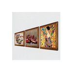 Pinecone Gustav Klimt Yelpazeli Kadın, Kelebekli Çiçek, Nar Taş Duvar Tablosu - Ahşap Çerçeveli Taş Tablo - 25x25 cm - 3 Parça Set - Dekoratif Duvar Sanatı - Modern Ev ve Ofis Duvar Dekoru W3-1113