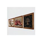 Pinecone Hayat Ağacı, Kelebekli Çiçek, Nar Taş Duvar Tablosu - Ahşap Çerçeveli Taş Tablo - 25x25 cm - 3 Parça Set - Dekoratif Duvar Sanatı - Modern Ev ve Ofis Duvar Dekoru W3-1091