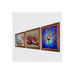 Pinecone Hayat Ağacı, Kelebekli Çiçek, Nar Taş Duvar Tablosu - Ahşap Çerçeveli Taş Tablo - 25x25 cm - 3 Parça Set - Dekoratif Duvar Sanatı - Modern Ev ve Ofis Duvar Dekoru W3-1146