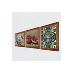 Pinecone Hayat Ağacı, Kelebekli Çiçek, Nar Taş Duvar Tablosu - Ahşap Çerçeveli Taş Tablo - 25x25 cm - 3 Parça Set - Dekoratif Duvar Sanatı - Modern Ev ve Ofis Duvar Dekoru W3-1181