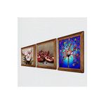 Pinecone Hayat Ağacı, Kelebekli Çiçek, Nar Taş Duvar Tablosu - Ahşap Çerçeveli Taş Tablo - 25x25 cm - 3 Parça Set - Dekoratif Duvar Sanatı - Modern Ev ve Ofis Duvar Dekoru W3-1225