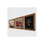 Pinecone Hayat Ağacı, Kelebekli Çiçek, Nar Taş Duvar Tablosu - Ahşap Çerçeveli Taş Tablo - 25x25 cm - 3 Parça Set - Dekoratif Duvar Sanatı - Modern Ev ve Ofis Duvar Dekoru W3-1238