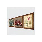 Pinecone Hayat Ağacı, Lale Ebru Sanatı, Nar Taş Duvar Tablosu - Ahşap Çerçeveli Taş Tablo - 25x25 cm - 3 Parça Set - Dekoratif Duvar Sanatı - Modern Ev ve Ofis Duvar Dekoru W3-1635
