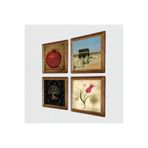 Pinecone Hayat Ağacı, Lale, Kabe-i Muazzama, Bereket Duası Taş Duvar Tablosu - Ahşap Çerçeveli Taş Tablo - 25x25 cm - 4 Parça Set - Dekoratif Duvar Sanatı - Modern Ev ve Ofis Duvar Dekoru W4-392