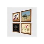 Pinecone Hayat Ağacı, Lale, Kabe-i Muazzama, Semazen Taş Duvar Tablosu - Ahşap Çerçeveli Taş Tablo - 25x25 cm - 4 Parça Set - Dekoratif Duvar Sanatı - Modern Ev ve Ofis Duvar Dekoru W4-390