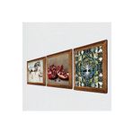 Pinecone Hayat Ağacı, Leonardo da Vinci At Heykeli, Nar Taş Duvar Tablosu - Ahşap Çerçeveli Taş Tablo - 25x25 cm - 3 Parça Set - Dekoratif Duvar Sanatı - Modern Ev ve Ofis Duvar Dekoru W3-1330