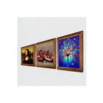 Pinecone Hayat Ağacı, Leonardo da Vinci Mona Lisa, Nar Taş Duvar Tablosu - Ahşap Çerçeveli Taş Tablo - 25x25 cm - 3 Parça Set - Dekoratif Duvar Sanatı - Modern Ev ve Ofis Duvar Dekoru W3-1418