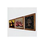 Pinecone Hayat Ağacı, Leonardo da Vinci Mona Lisa, Nar Taş Duvar Tablosu - Ahşap Çerçeveli Taş Tablo - 25x25 cm - 3 Parça Set - Dekoratif Duvar Sanatı - Modern Ev ve Ofis Duvar Dekoru W3-1422