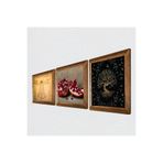 Pinecone Hayat Ağacı, Leonardo da Vinci Vitruvius Adamı, Nar Taş Duvar Tablosu - Ahşap Çerçeveli Taş Tablo - 25x25 cm - 3 Parça Set - Dekoratif Duvar Sanatı - Modern Ev ve Ofis Duvar Dekoru W3-1366