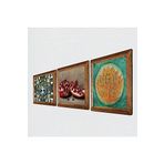 Pinecone Hayat Ağacı, Lotus Çiçeği, Nar Taş Duvar Tablosu - Ahşap Çerçeveli Taş Tablo - 25x25 cm - 3 Parça Set - Dekoratif Duvar Sanatı - Modern Ev ve Ofis Duvar Dekoru W3-1673