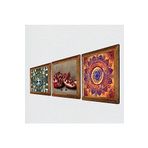 Pinecone Hayat Ağacı, Mandala, Nar Taş Duvar Tablosu - Ahşap Çerçeveli Taş Tablo - 25x25 cm - 3 Parça Set - Dekoratif Duvar Sanatı - Modern Ev ve Ofis Duvar Dekoru W3-1692