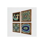 Pinecone Hayat Ağacı, Mandala, Nazar, Şahmeran Taş Duvar Tablosu - Ahşap Çerçeveli Taş Tablo - 25x25 cm - 4 Parça Set - Dekoratif Duvar Sanatı - Modern Ev ve Ofis Duvar Dekoru W4-1030