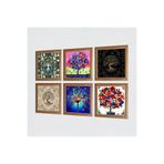 Pinecone Hayat Ağacı, Nar Ağacı Taş Duvar Tablosu - Ahşap Çerçeveli Taş Tablo - 25x25 cm - 6 Parça Set - Dekoratif Duvar Sanatı - Modern Ev ve Ofis Duvar Dekoru W6-33