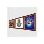 Pinecone Hayat Ağacı, Nar, Fatma Ana Eli (Hamsa) Taş Duvar Tablosu - Ahşap Çerçeveli Taş Tablo - 25x25 cm - 3 Parça Set - Dekoratif Duvar Sanatı - Modern Ev ve Ofis Duvar Dekoru W3-726