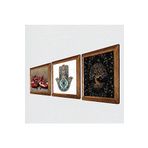 Pinecone Hayat Ağacı, Nar, Fatma Ana Eli (Hamsa) Taş Duvar Tablosu - Ahşap Çerçeveli Taş Tablo - 25x25 cm - 3 Parça Set - Dekoratif Duvar Sanatı - Modern Ev ve Ofis Duvar Dekoru W3-739