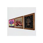 Pinecone Hayat Ağacı, Nar Taş Duvar Tablosu - Ahşap Çerçeveli Taş Tablo - 25x25 cm - 3 Parça Set - Dekoratif Duvar Sanatı - Modern Ev ve Ofis Duvar Dekoru W3-1049