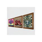 Pinecone Hayat Ağacı, Nar Taş Duvar Tablosu - Ahşap Çerçeveli Taş Tablo - 25x25 cm - 3 Parça Set - Dekoratif Duvar Sanatı - Modern Ev ve Ofis Duvar Dekoru W3-1062