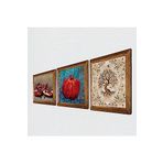 Pinecone Hayat Ağacı, Nar Taş Duvar Tablosu - Ahşap Çerçeveli Taş Tablo - 25x25 cm - 3 Parça Set - Dekoratif Duvar Sanatı - Modern Ev ve Ofis Duvar Dekoru W3-785