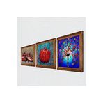 Pinecone Hayat Ağacı, Nar Taş Duvar Tablosu - Ahşap Çerçeveli Taş Tablo - 25x25 cm - 3 Parça Set - Dekoratif Duvar Sanatı - Modern Ev ve Ofis Duvar Dekoru W3-802