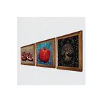 Pinecone Hayat Ağacı, Nar Taş Duvar Tablosu - Ahşap Çerçeveli Taş Tablo - 25x25 cm - 3 Parça Set - Dekoratif Duvar Sanatı - Modern Ev ve Ofis Duvar Dekoru W3-815