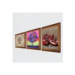 Pinecone Hayat Ağacı, Nar Taş Duvar Tablosu - Ahşap Çerçeveli Taş Tablo - 25x25 cm - 3 Parça Set - Dekoratif Duvar Sanatı - Modern Ev ve Ofis Duvar Dekoru W3-897